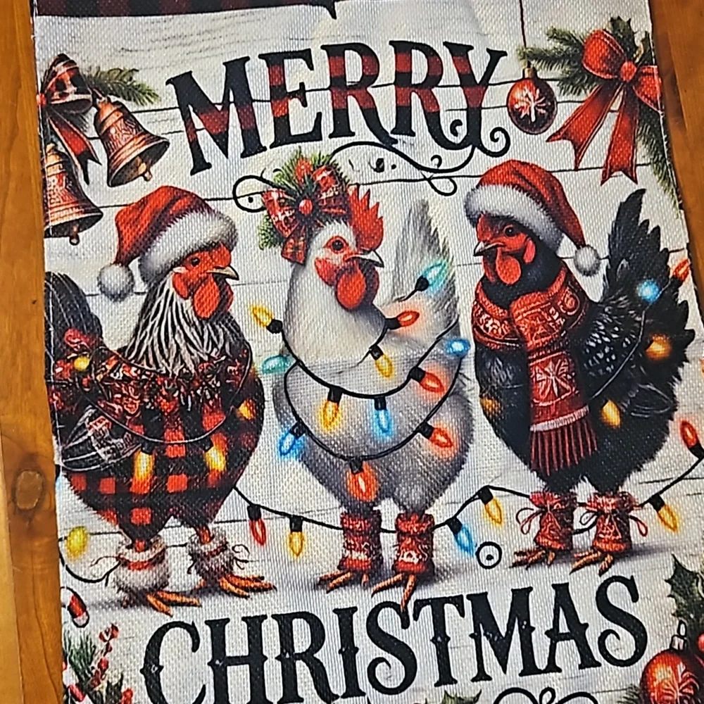 Garden Flag, Chickens, Merry Christmas - Picture 2 of 4